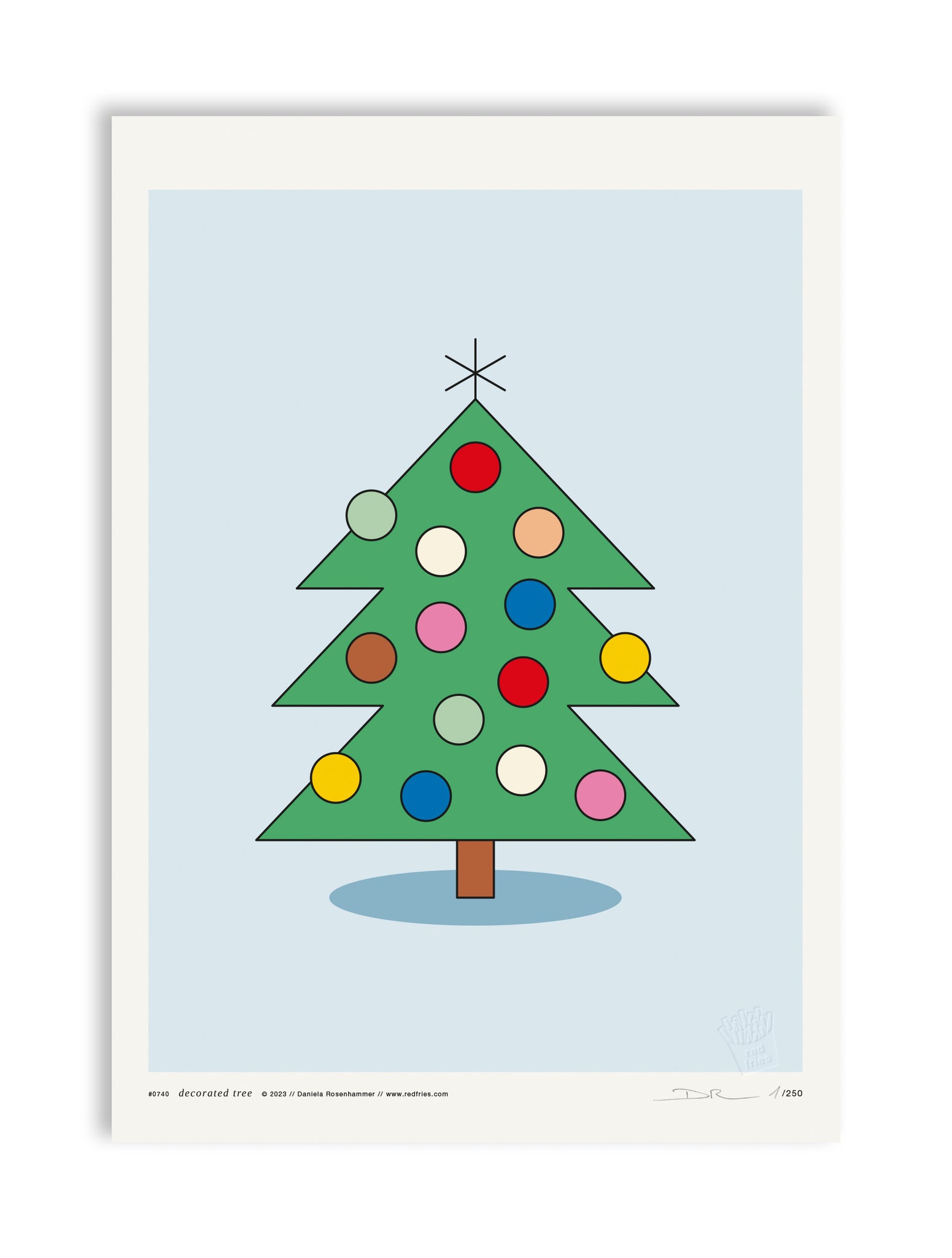#0740 decorated tree blue a3