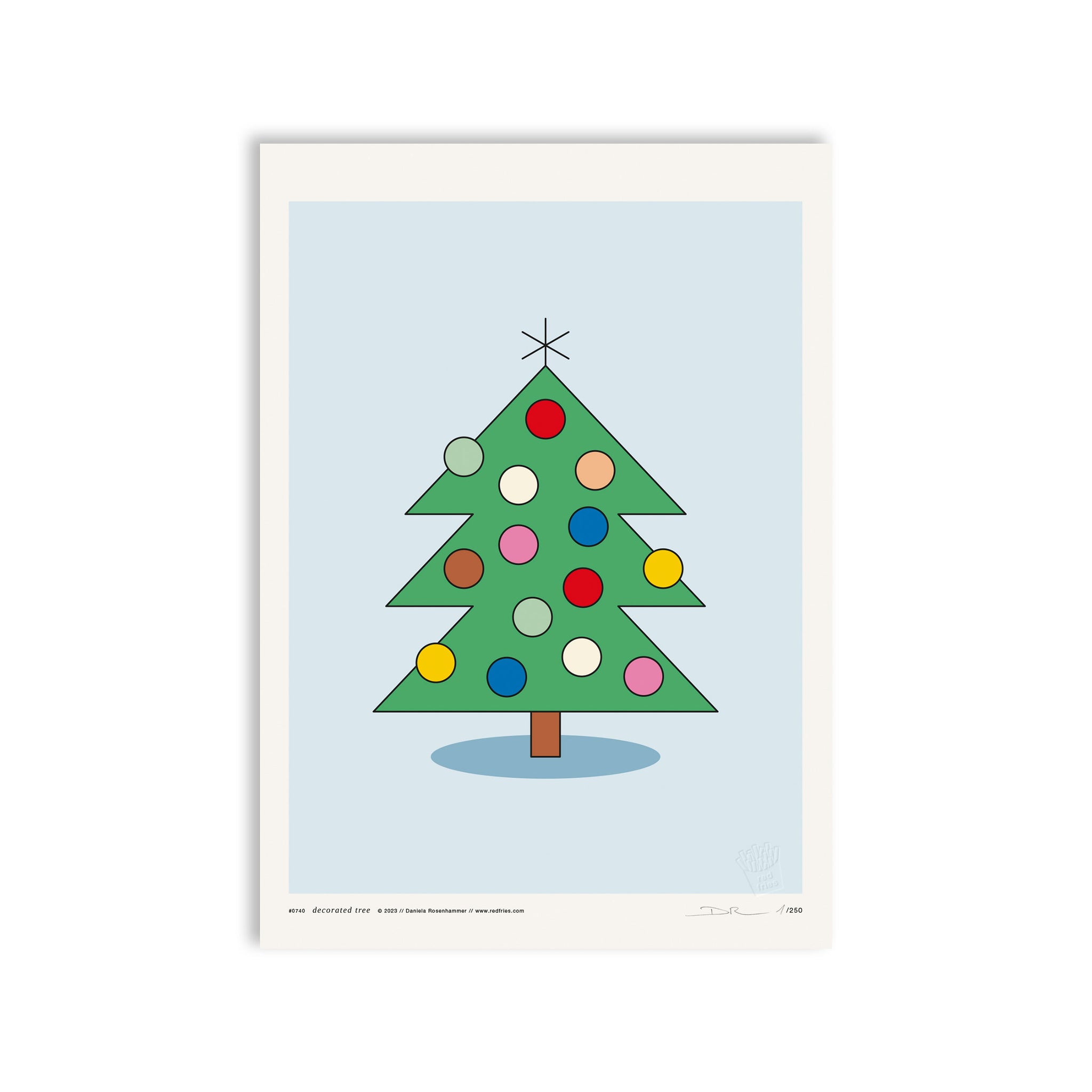 #0740 decorated tree blue a3